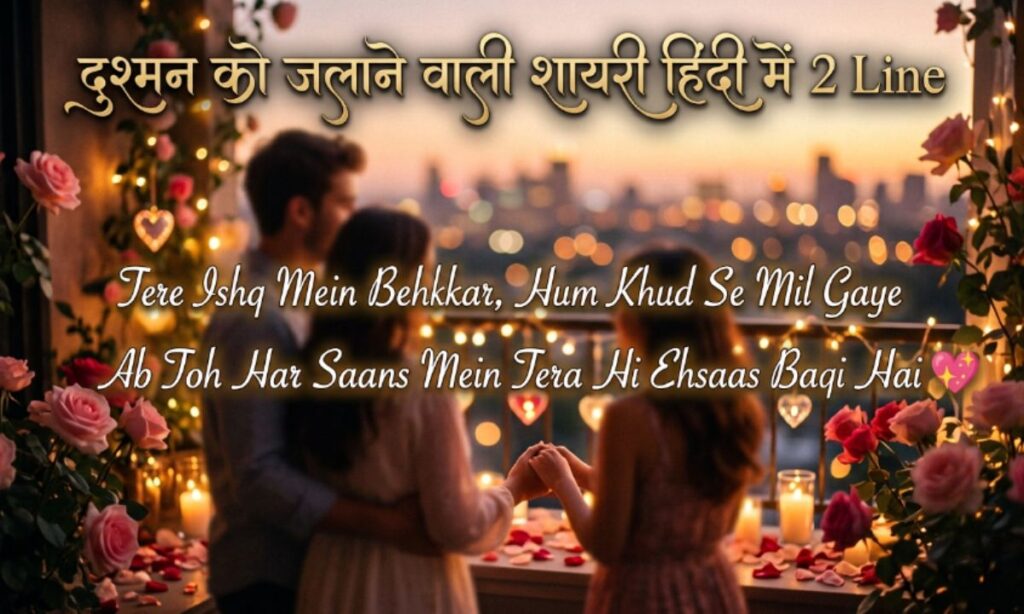 Create a highly aesthetic, cinematic romantic poetry image.
The design should feel soft, emotional, and visually beautiful with warm lighting, dreamy background, bokeh effects, roses, glowing hearts, and a romantic atmosphere.
Add a stylish and elegant title in calligraphy font at the top:
Create a highly aesthetic, cinematic romantic poetry image.
The design should feel soft, emotional, and visually beautiful with warm lighting, dreamy background, bokeh effects, roses, glowing hearts, and a romantic atmosphere.
Add a stylish and elegant title in calligraphy font at the top:
Create a highly aesthetic, cinematic romantic poetry image.
The design should feel soft, emotional, and visually beautiful with warm lighting, dreamy background, bokeh effects, roses, glowing hearts, and a romantic atmosphere.
Add a stylish and elegant title in calligraphy font at the top:
Attitude दुश्मन को जलाने वाली शायरी
Below the title, include a short 2-line romantic shayari in Urdu . It should be emotional, meaningful, and unique every time.
Example style (do not reuse exactly, generate fresh lines each time):
“Tum jo mil jao zindagi mein,
har dard khoobsurat lagta hai 💖”
Make sure the text is centered, readable, and artistically blended with the background.
Use glowing typography with white, gold, or soft pastel tones, with a subtle shadow or glow effect for readability.
Overall mood: romantic, love, heartbreak, aesthetic Instagram poetry post.
Image resolution: 1200 x 720, ultra high quality, professional social media design.
Below the title, include a short 2-line romantic shayari in Urdu . It should be emotional, meaningful, and unique every time.
Example style (do not reuse exactly, generate fresh lines each time):
“Tum jo mil jao zindagi mein,
har dard khoobsurat lagta hai 💖”
Make sure the text is centered, readable, and artistically blended with the background.
Use glowing typography with white, gold, or soft pastel tones, with a subtle shadow or glow effect for readability.
Overall mood: romantic, love, heartbreak, aesthetic Instagram poetry post.
Image resolution: 1200 x 720, ultra high quality, professional social media design.
Below the title, include a short 2-line romantic shayari in Urdu . It should be emotional, meaningful, and unique every time.
Example style (do not reuse exactly, generate fresh lines each time):
“Tum jo mil jao zindagi mein,
har dard khoobsurat lagta hai 💖”
Make sure the text is centered, readable, and artistically blended with the background.
Use glowing typography with white, gold, or soft pastel tones, with a subtle shadow or glow effect for readability.
Overall mood: romantic, love, heartbreak, aesthetic Instagram poetry post.
Image resolution: 1200 x 720, ultra high quality, professional social media design.
दुश्मन को जलाने वाली शायरी हिंदी में 2 Line